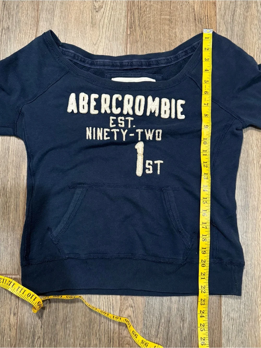 Abercrombie & Fitch Navy Off-the-Shoulder Sweatshirt Cream Chenille Logo
